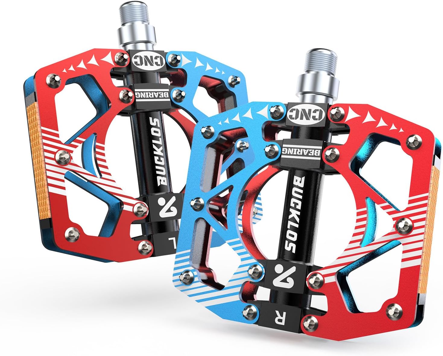 BUCKLOS MTB Bike Flat Pedals with Reflectors,Large Platform Mountain Non Slip CNC Aluminum Alloy Bicycle Pedals Sealed Bearing 9/16