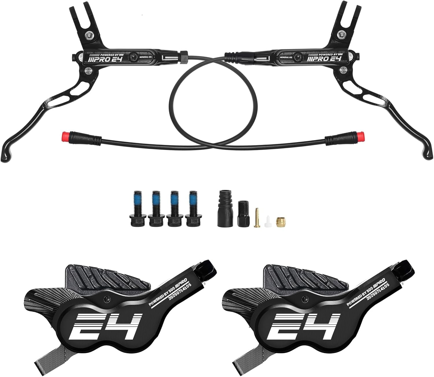 2025 IIIPRO E500 2-PIN 4 Pistons E-Bike Power Off Hydraulic Disc Brake Set, F884mm/ R1850mm for Ebike/Scooter/Mountain Bike(Black)