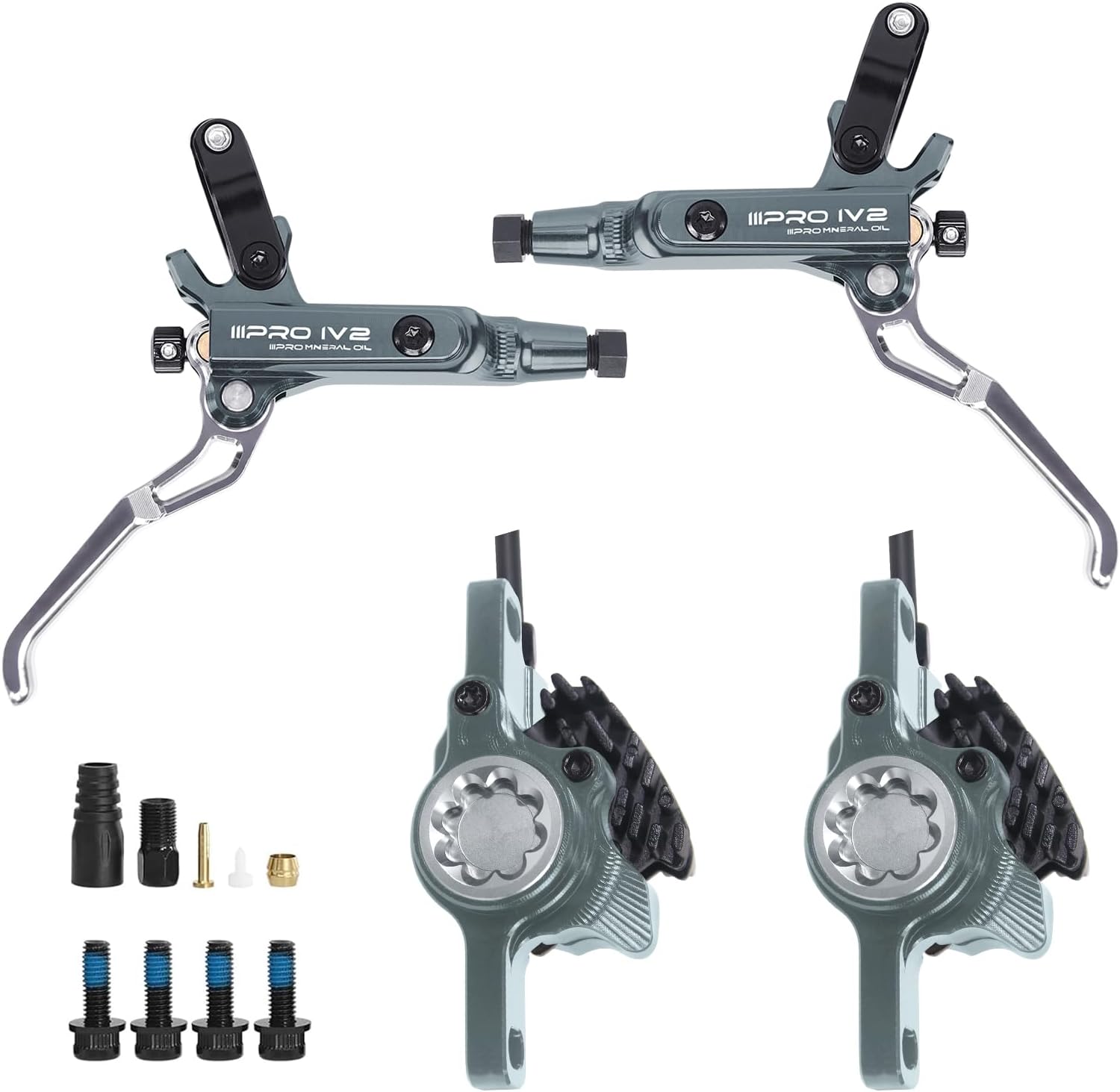 2025  BUCKLOS IIIPRO IV2 MTB Hydraulic Disc Brake Set, 2 Piston Left Front 850mm Right Rear 1550mm Aluminum Alloy Levers Calipers for Mountain Bike/Ebike/Folding Bike/Fat Bike