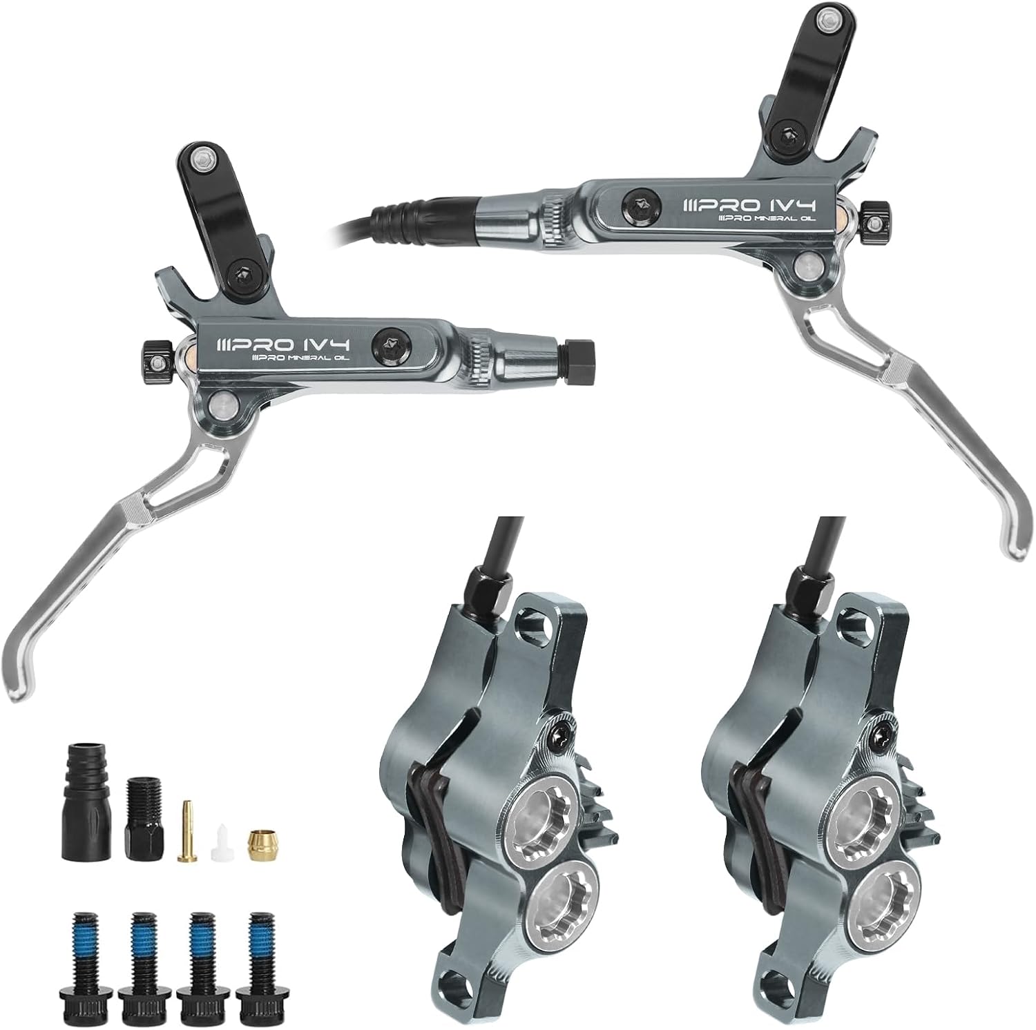 BUCKLOS IIIPRO IV4 4 Piston MTB Hydraulic Disc Brake Set, Front 850mm and Rear 1550mmer Fit Ebike,Fat Bike Trail Bicycle XC AM DH BMX