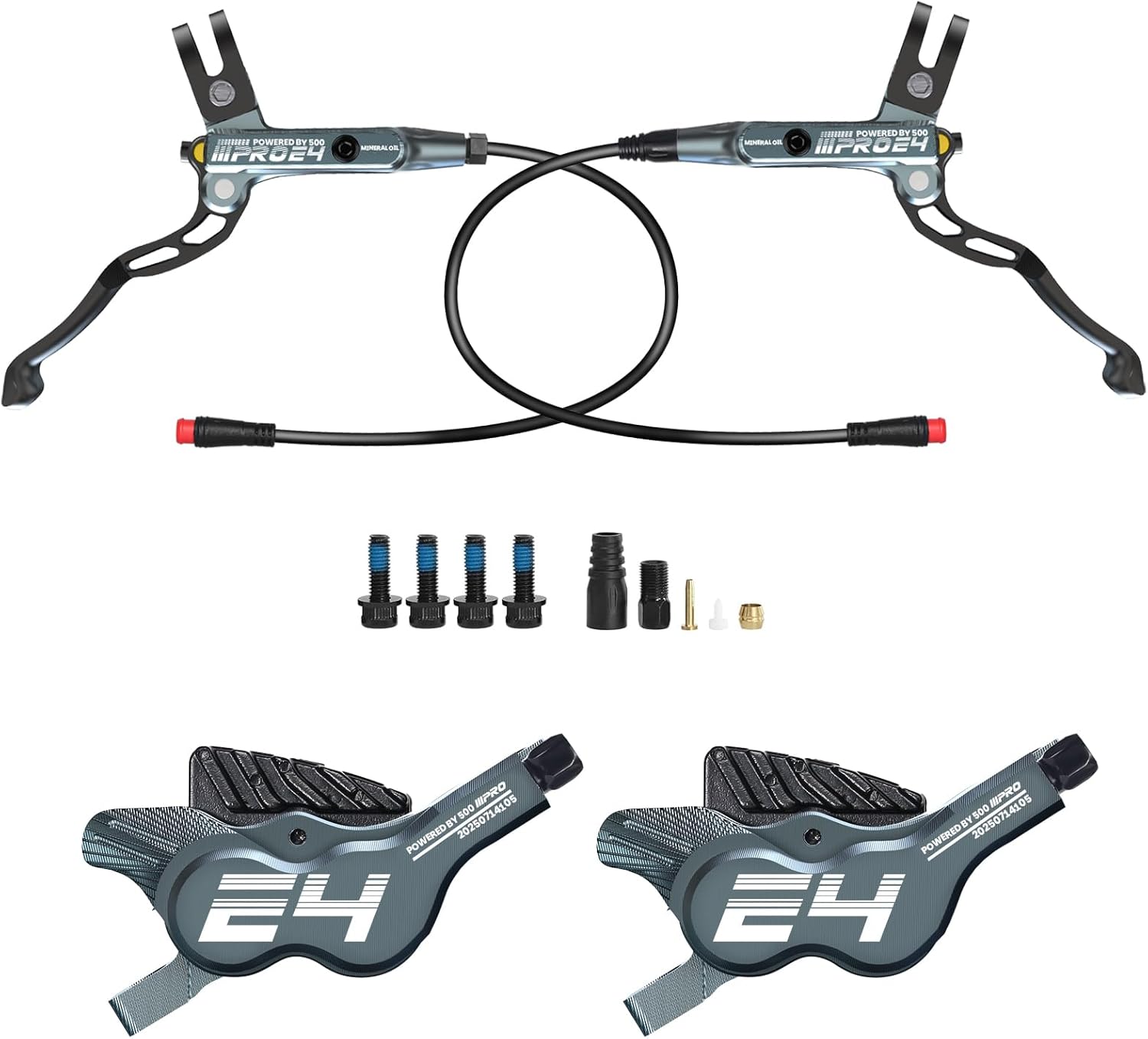2025 IIIPRO E500 2-PIN 4 Pistons E-Bike Power Off Hydraulic Disc Brake Set F884mm/ R1850mm (Titanium)