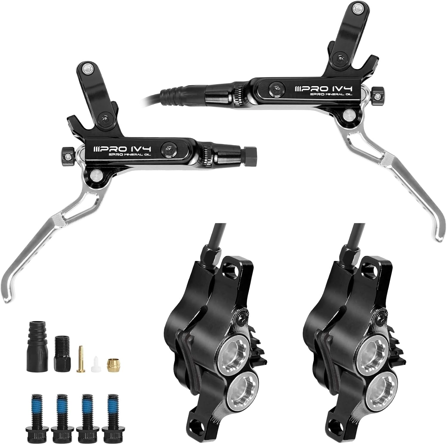 2025 IIIPRO IV4 4 Piston MTB Hydraulic Disc Brake Set, Front 850mm and Rear 1550mm Fit Ebike,Fat Bike Trail Bicycle XC AM DH BMX