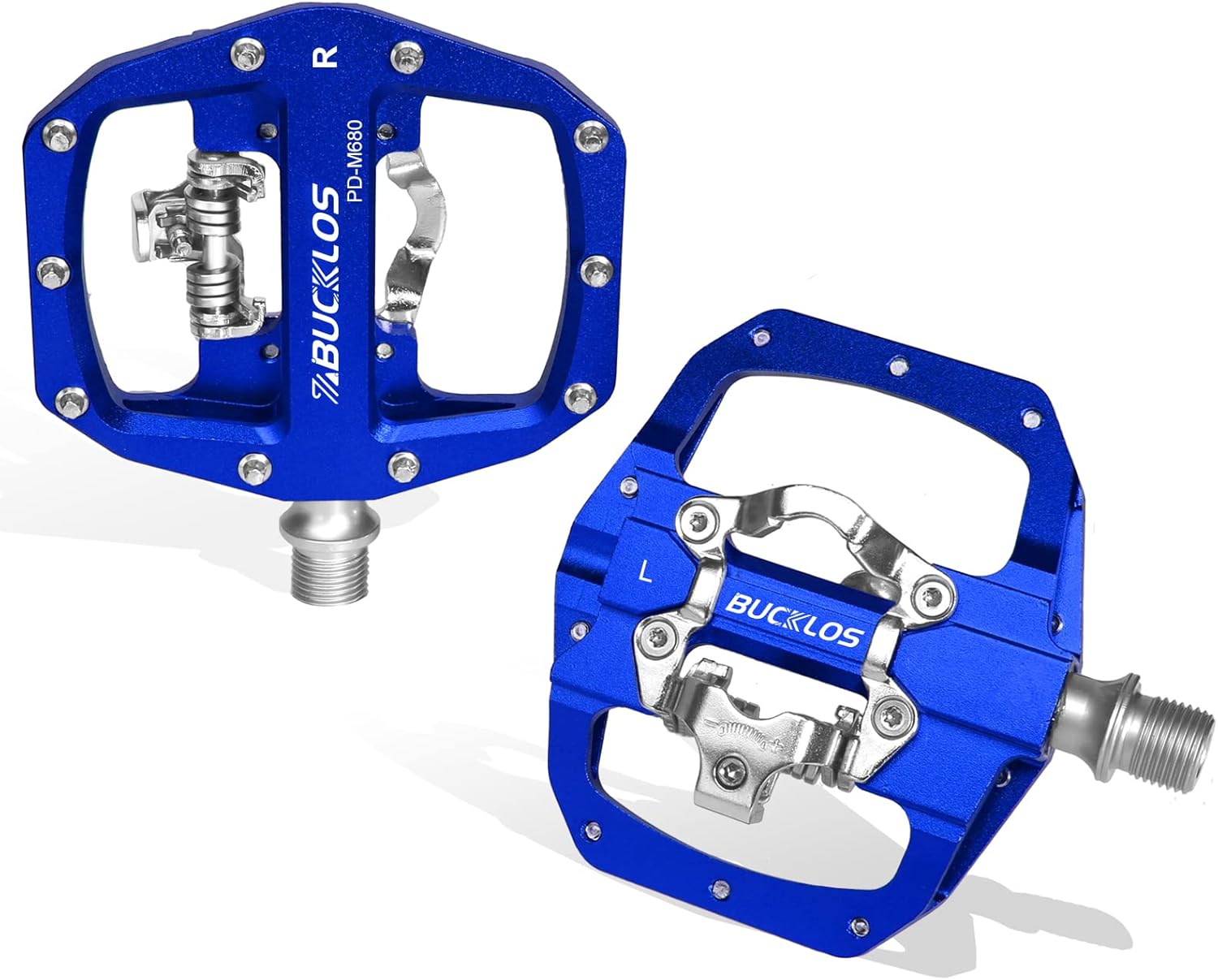 spd/flat combination pedals BUCKLOS PD-M680 SPD MTB Mountain Bike Pedals Blue