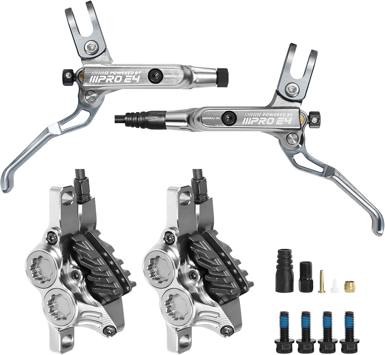 2025 IIIPRO  E4 Hydraulic Disc Brake Set Front 800mm and Rear 1550mm with Ceramic Brake Pad for Mountain Bike(Pre-Bled)