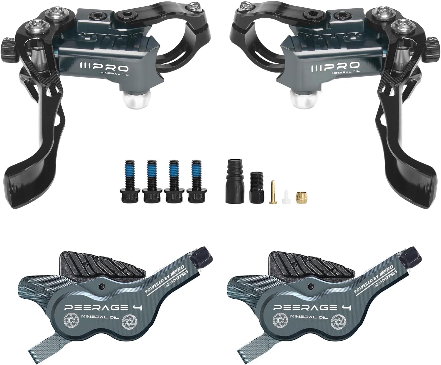 2025 IIIPRO PEERAGE4  F850mm/ R1550mm  4-Piston MTB Hydraulic Disc Brake Set（Silver）