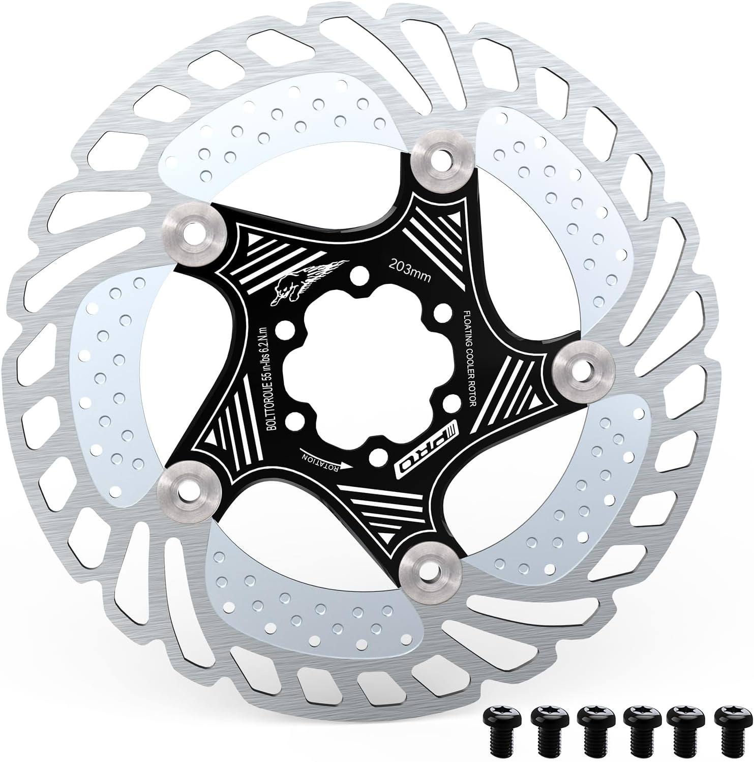 2025 IIIPRO AR68 203mm Floating Bike Disc Brake Rotor with 6 Bolts for Road Bike/Ebike/BMX