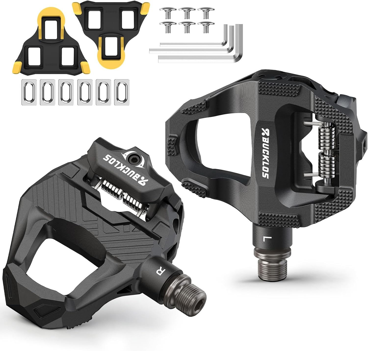 BUCKLOS SPD-SL Pedals Road Bike Clipless Flat Combo Dual Sides Pedal Compatible with Shimano Cleats-Carbon Fiber Sealed Bearing Bicycle Pedals Ride