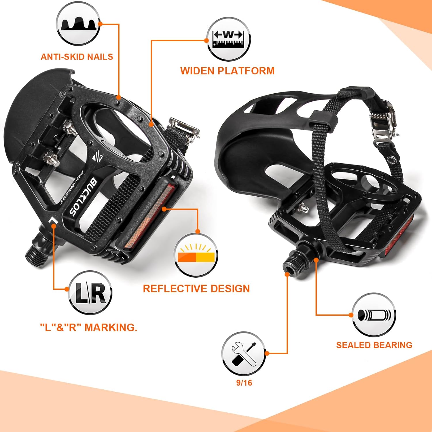 bike pedal cages Bucklos Bike Pedals with Toe Cages and Straps