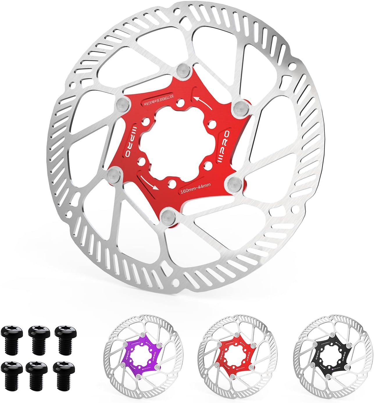 IIIPRO A2 140mm 160mm 180mm  Floating Bike Disc Brake Rotor with 6 Bolts MTB  fit Road Bike/Ebike/BMX(Red)