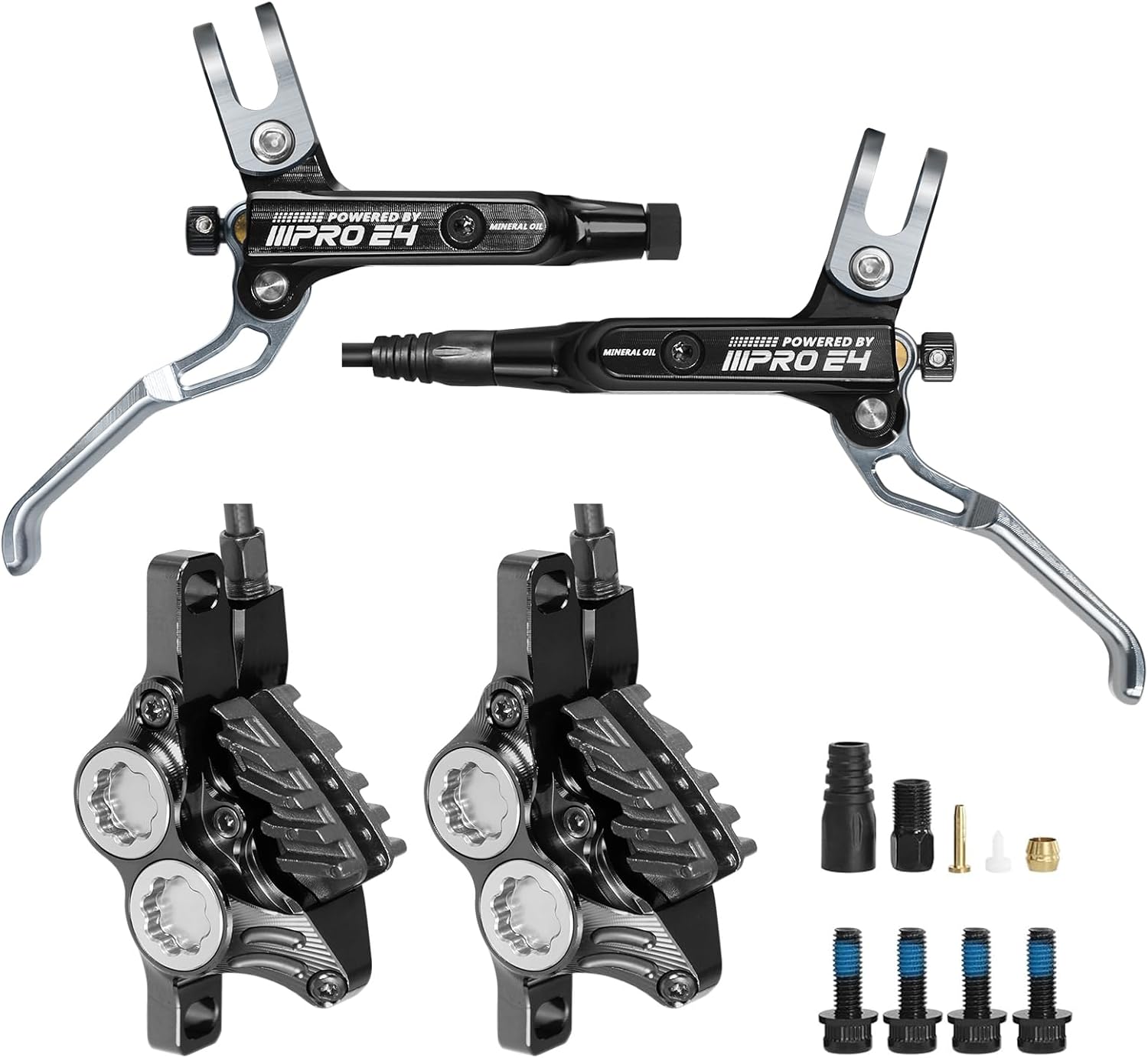 2025 IIIPRO E4 Hydraulic Disc Brake Set Front 800mm and Rear 1550mm with Ceramic Brake Pad for Mountain Bike(Pre-Bled)