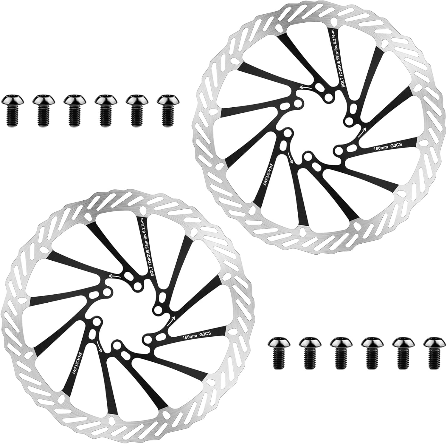 BUCKLOS 2PC Bike Brake Rotors 160mm 180mm 203mm with 12 Bolts for Mountain Road Bike/Ebike/BMX