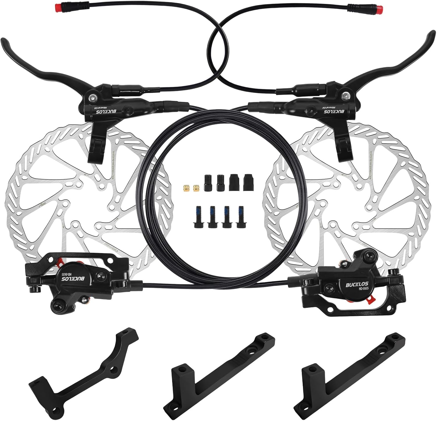 HD-E635 Ebike  Hydraulic Disc Brake Set with 180mm Rotors 2 Pistons (Included Adapters)