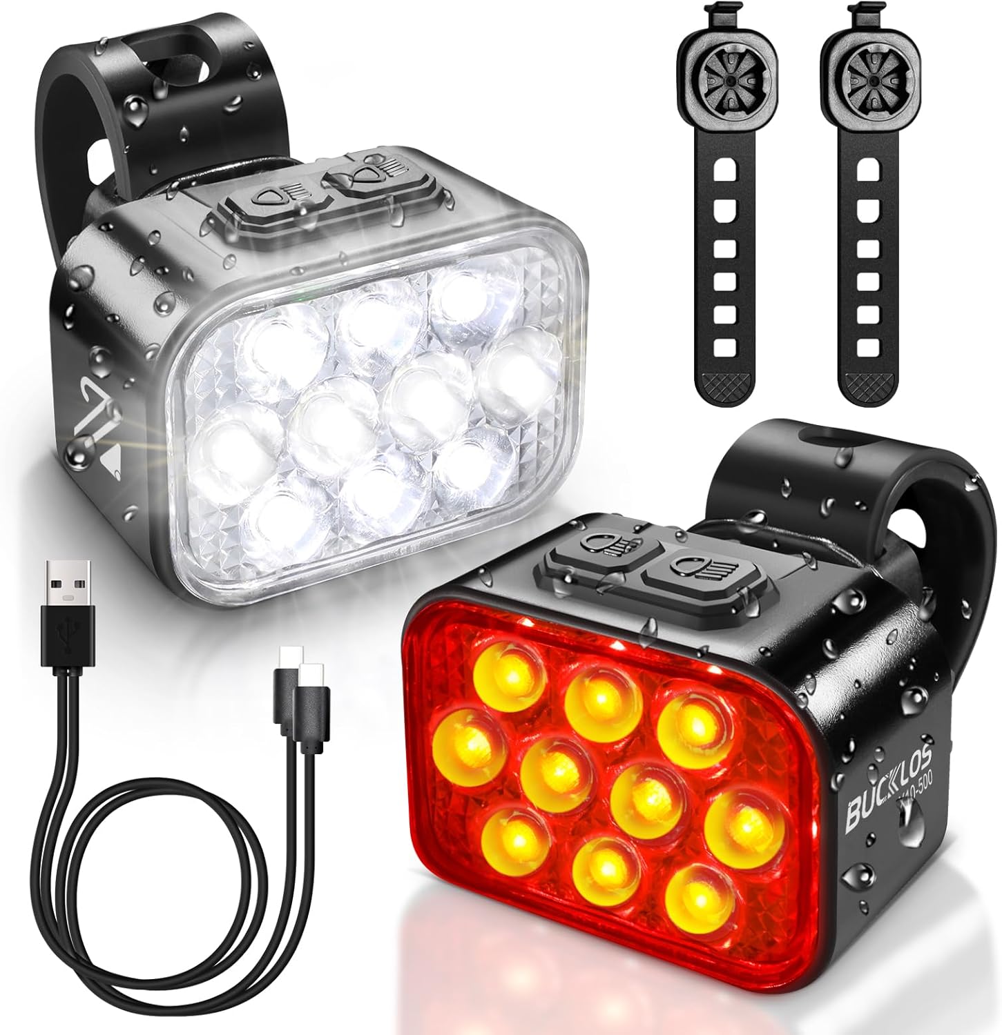 X10-500 10 LED 8+9 Modes Rechargeable Bike Headlight and Taillight