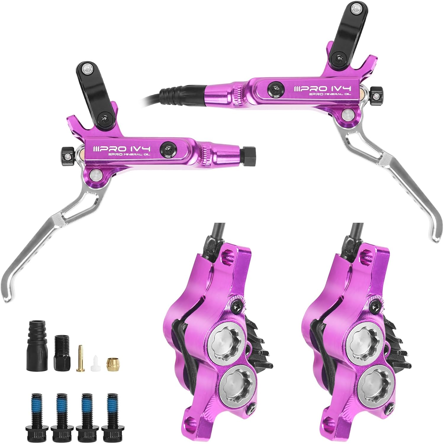 2025 IIIPRO IV4 4 Piston MTB Hydraulic Disc Brake Set, Front 850mm and Rear 1550mm Fit Ebike,Fat Bike Trail  XC AM DH BMX