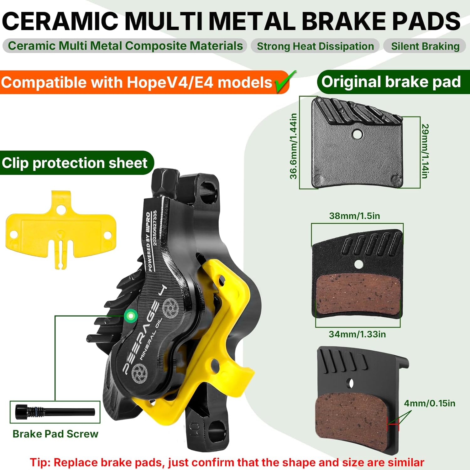 IIIPRO_Titanium PEERAGE4_4 piston caliper brake pads size