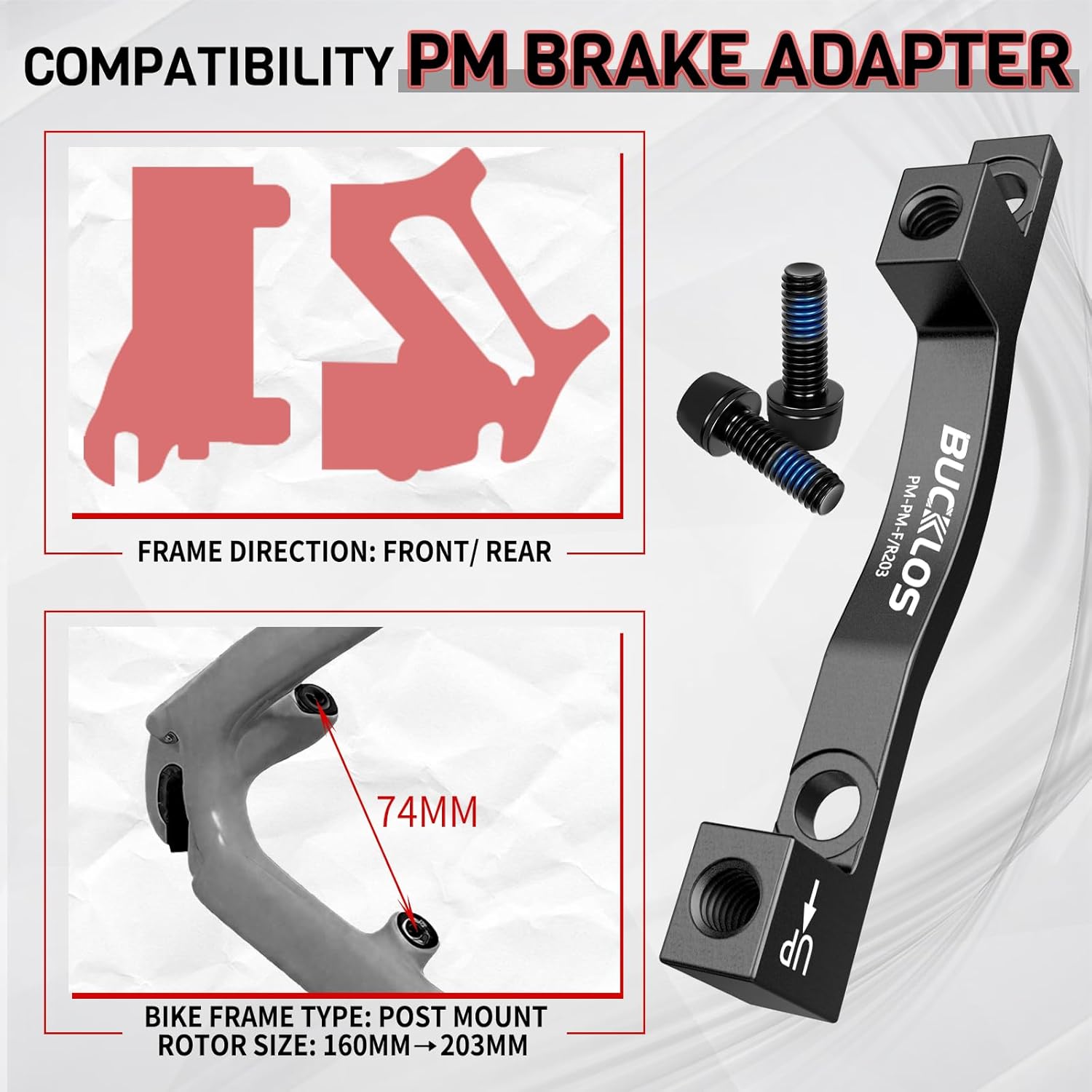 Modern Rim Brake Adapter BUCKLOS PM Front/ Rear 203mm Disc Brake Caliper Mount Adapter with Bol