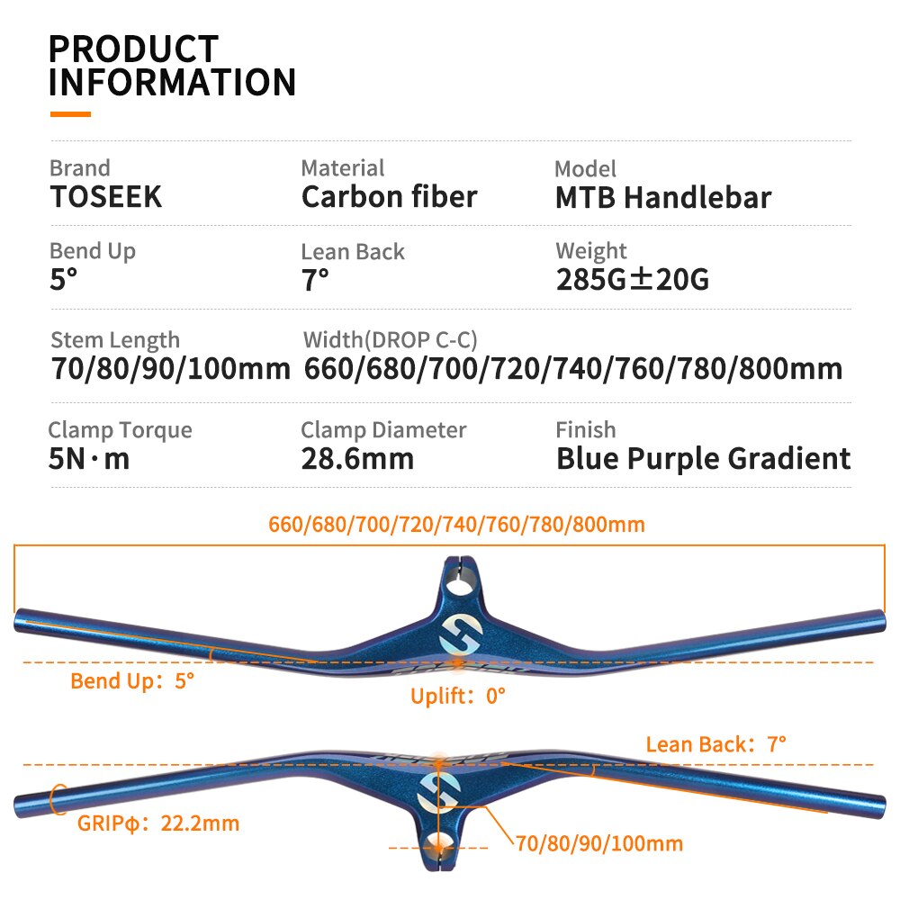 Color Plus Handlebar TOSEEK TM110 17Degree 28.6mm Stem Carbon MTB Handlebar – BUCKLOS